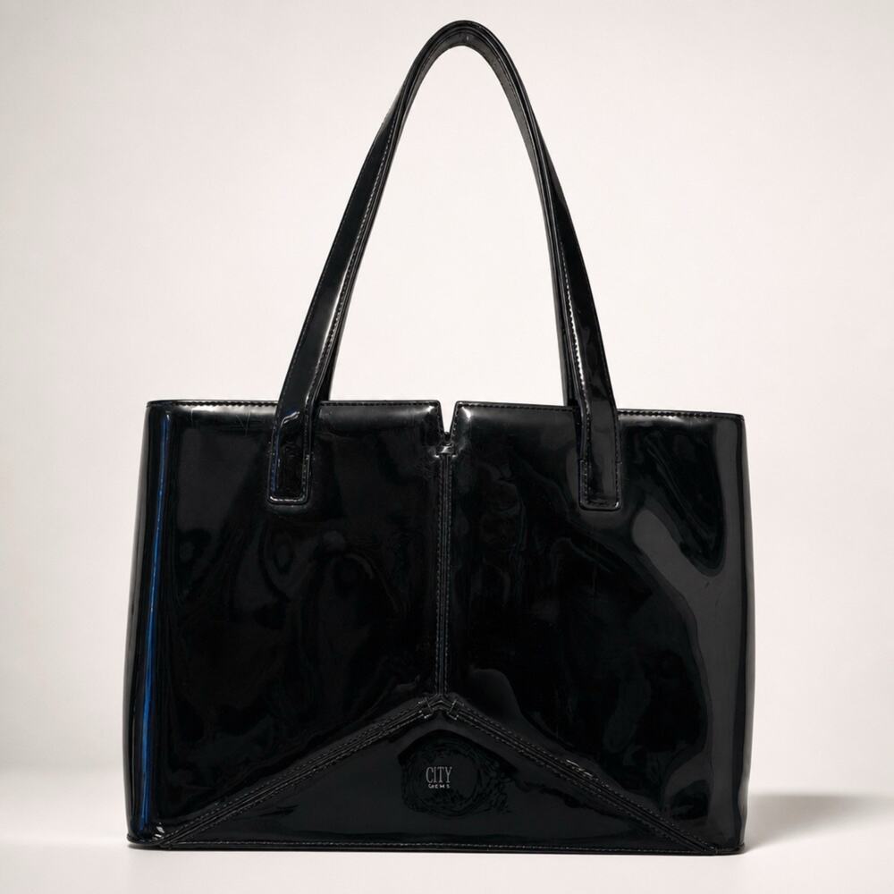 Vintage Y2K City DKNY Women's Shiny Black Rubber Purse Shoulder ToteBag RARE